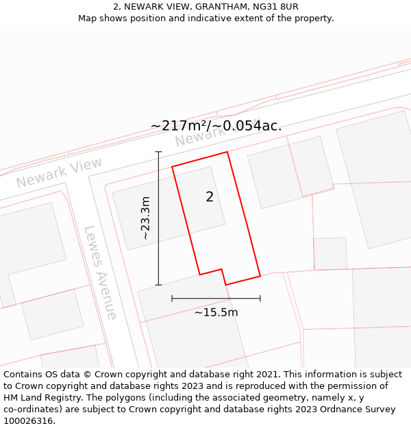 2, NEWARK VIEW, GRANTHAM, NG31 8UR: Plot and title map