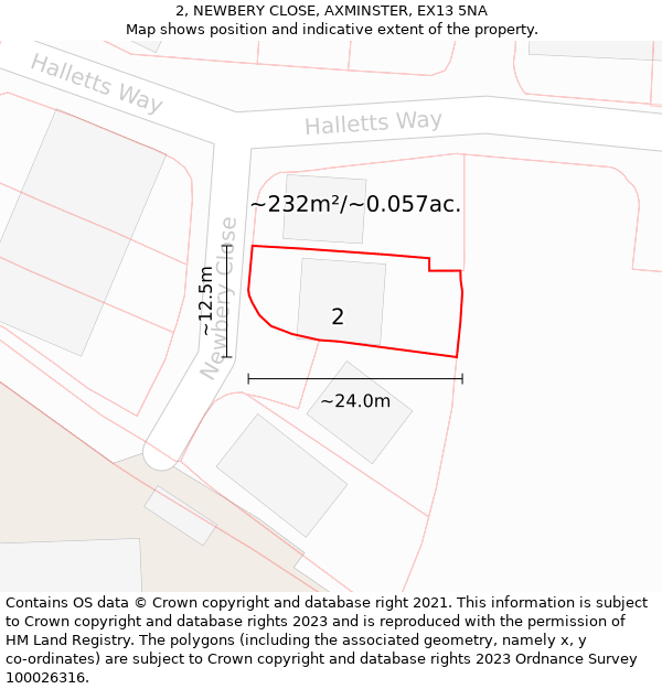 2, NEWBERY CLOSE, AXMINSTER, EX13 5NA: Plot and title map