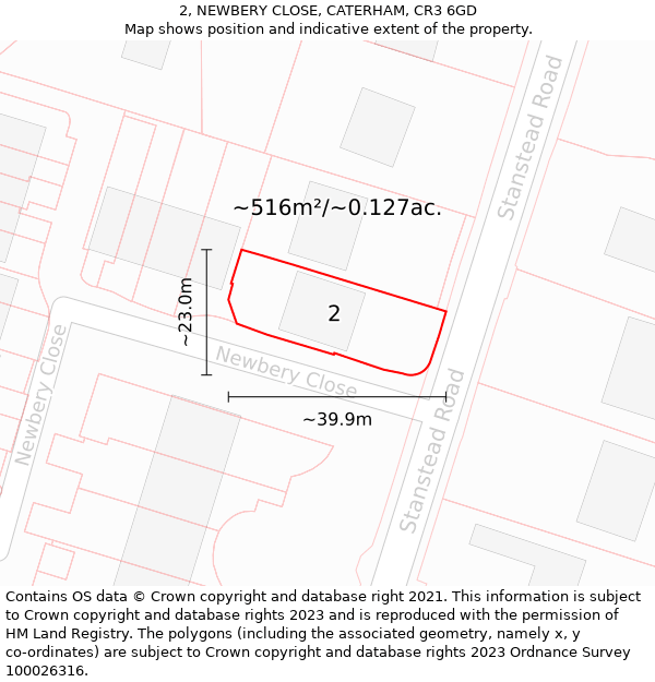 2, NEWBERY CLOSE, CATERHAM, CR3 6GD: Plot and title map