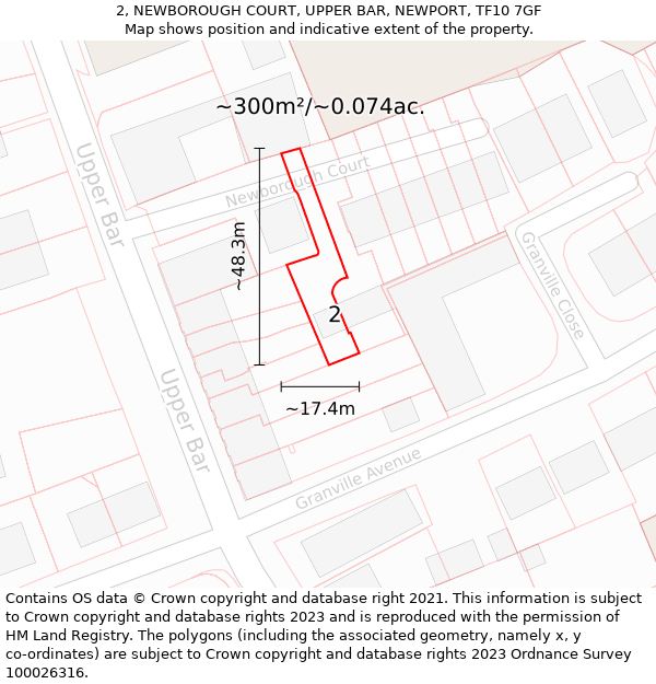 2, NEWBOROUGH COURT, UPPER BAR, NEWPORT, TF10 7GF: Plot and title map