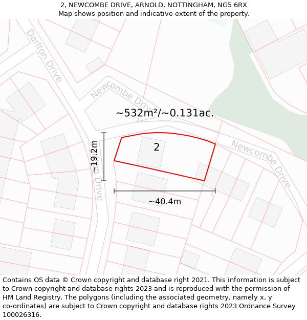 2, NEWCOMBE DRIVE, ARNOLD, NOTTINGHAM, NG5 6RX: Plot and title map