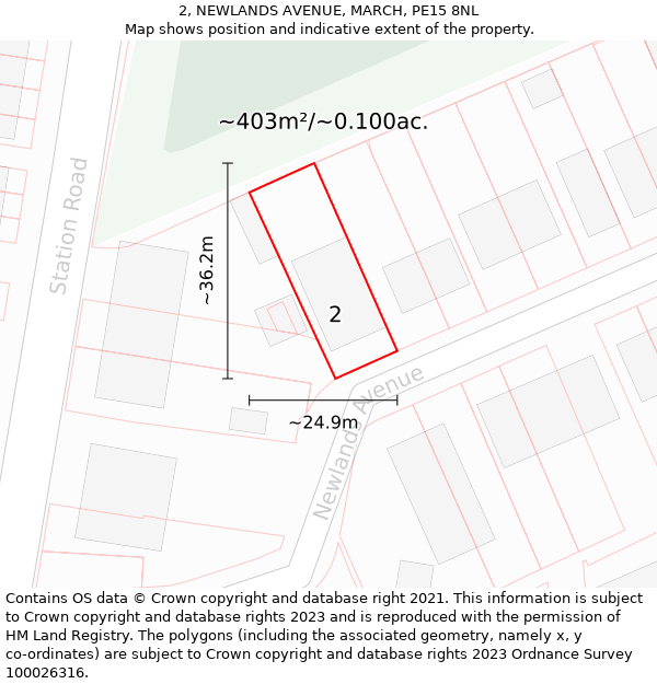 2, NEWLANDS AVENUE, MARCH, PE15 8NL: Plot and title map