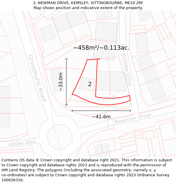 2, NEWMAN DRIVE, KEMSLEY, SITTINGBOURNE, ME10 2RF: Plot and title map