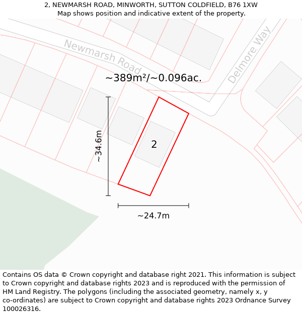 2, NEWMARSH ROAD, MINWORTH, SUTTON COLDFIELD, B76 1XW: Plot and title map