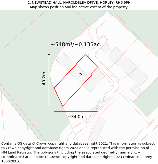 2, NEWSTEAD HALL, HAROLDSLEA DRIVE, HORLEY, RH6 9PH: Plot and title map