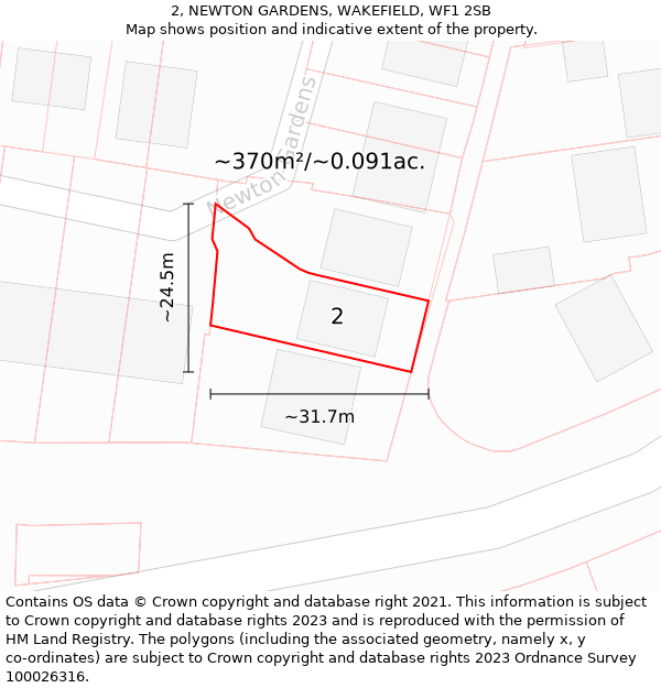 2, NEWTON GARDENS, WAKEFIELD, WF1 2SB: Plot and title map