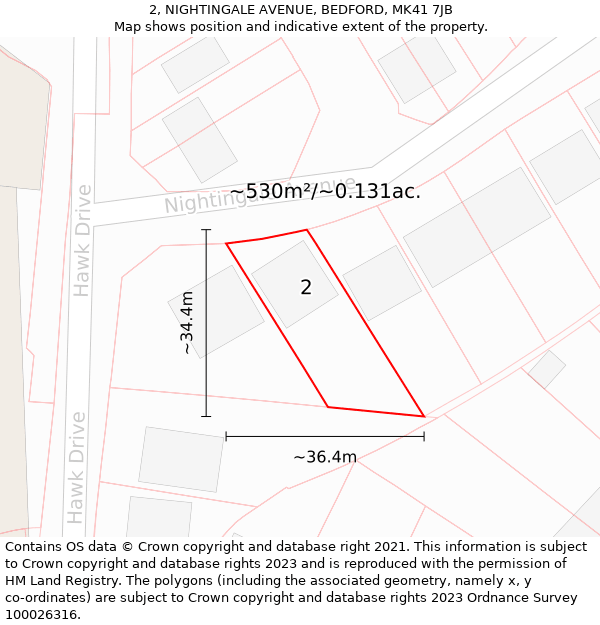 2, NIGHTINGALE AVENUE, BEDFORD, MK41 7JB: Plot and title map