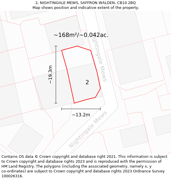 2, NIGHTINGALE MEWS, SAFFRON WALDEN, CB10 2BQ: Plot and title map