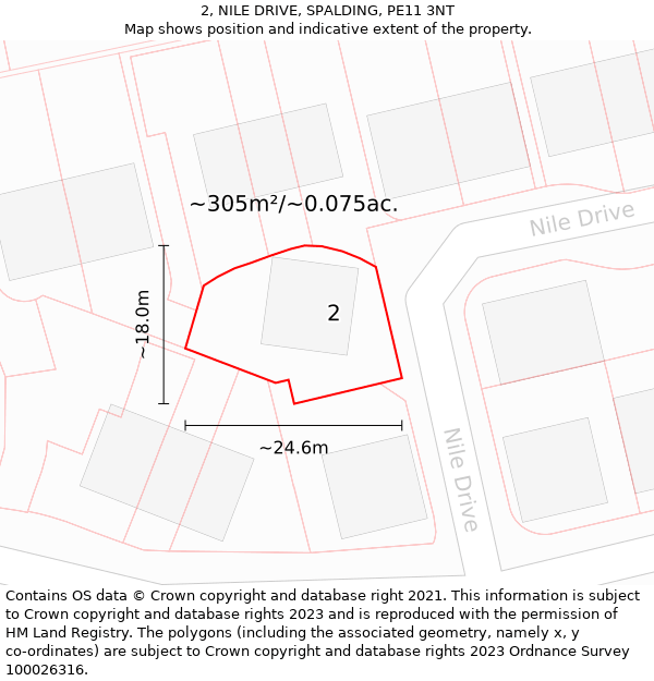 2, NILE DRIVE, SPALDING, PE11 3NT: Plot and title map