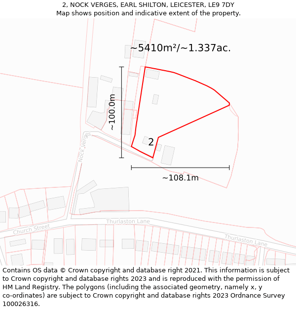 2, NOCK VERGES, EARL SHILTON, LEICESTER, LE9 7DY: Plot and title map
