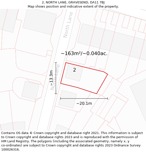 2, NORTH LANE, GRAVESEND, DA11 7BJ: Plot and title map