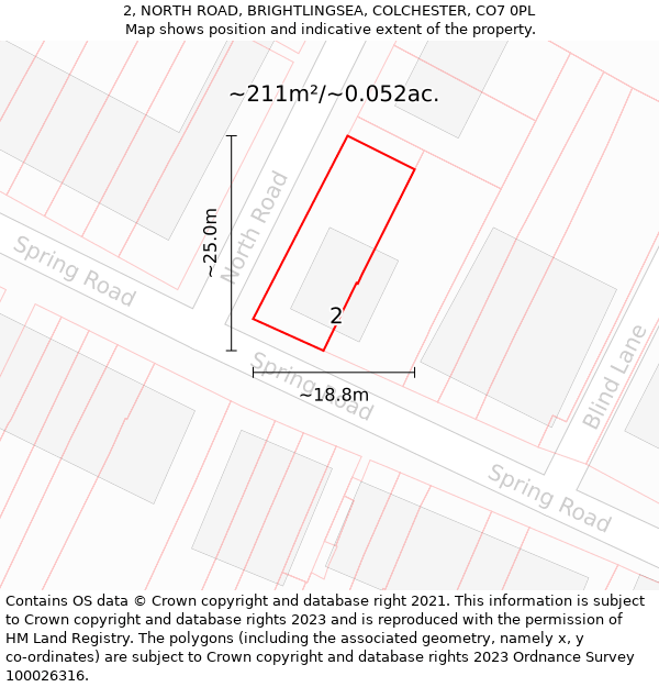 2, NORTH ROAD, BRIGHTLINGSEA, COLCHESTER, CO7 0PL: Plot and title map