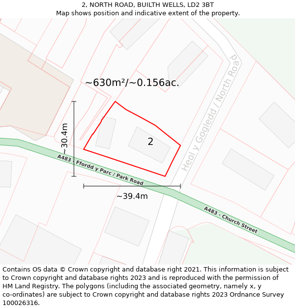 2, NORTH ROAD, BUILTH WELLS, LD2 3BT: Plot and title map