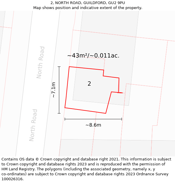 2, NORTH ROAD, GUILDFORD, GU2 9PU: Plot and title map