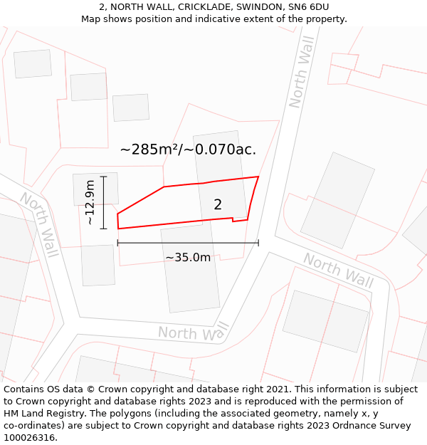 2, NORTH WALL, CRICKLADE, SWINDON, SN6 6DU: Plot and title map