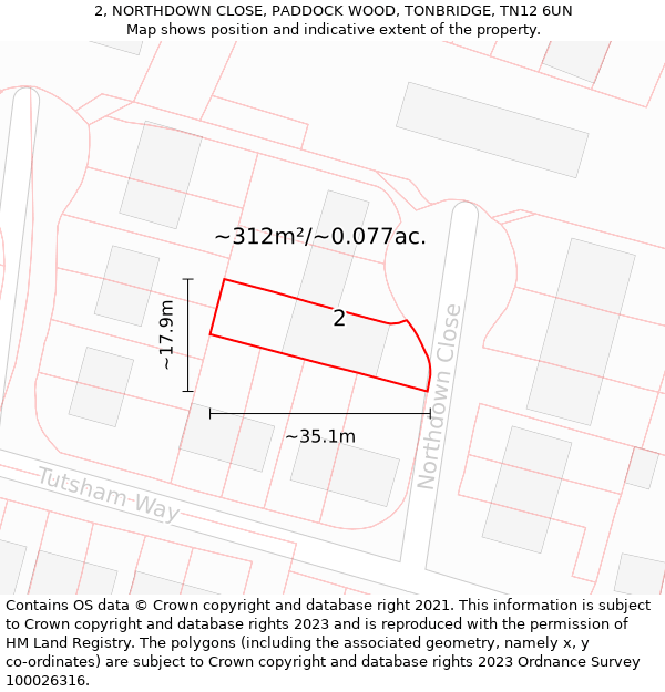 2, NORTHDOWN CLOSE, PADDOCK WOOD, TONBRIDGE, TN12 6UN: Plot and title map