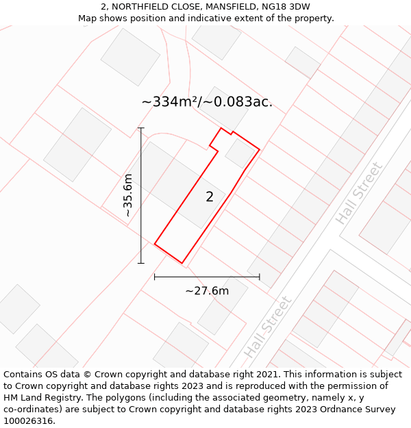 2, NORTHFIELD CLOSE, MANSFIELD, NG18 3DW: Plot and title map