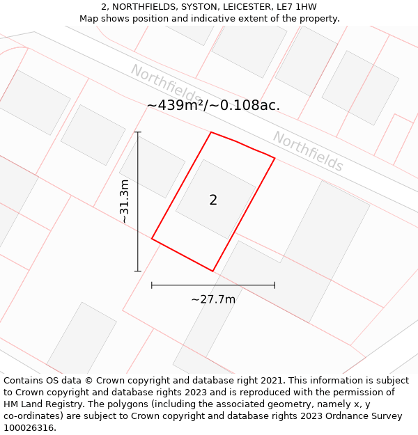 2, NORTHFIELDS, SYSTON, LEICESTER, LE7 1HW: Plot and title map