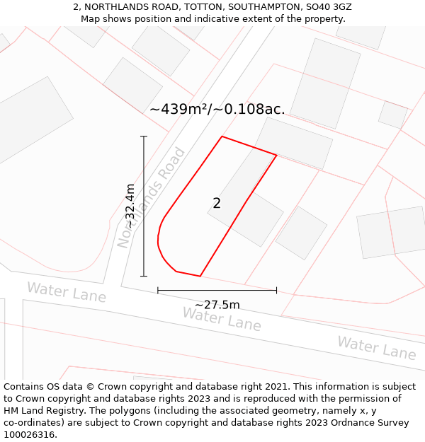2, NORTHLANDS ROAD, TOTTON, SOUTHAMPTON, SO40 3GZ: Plot and title map