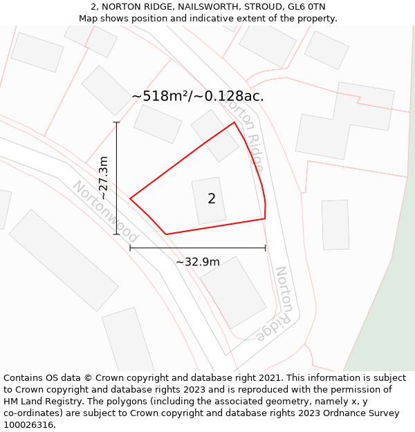 2, NORTON RIDGE, NAILSWORTH, STROUD, GL6 0TN: Plot and title map