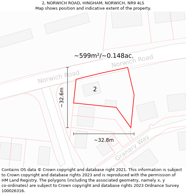 2, NORWICH ROAD, HINGHAM, NORWICH, NR9 4LS: Plot and title map