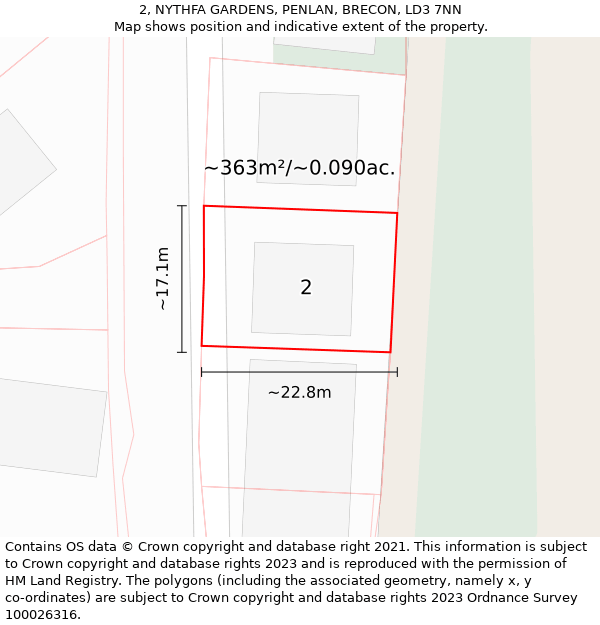 2, NYTHFA GARDENS, PENLAN, BRECON, LD3 7NN: Plot and title map