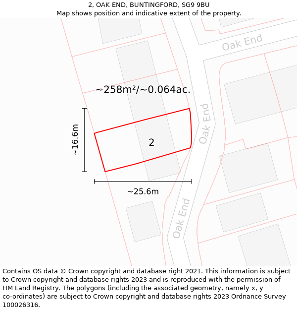 2, OAK END, BUNTINGFORD, SG9 9BU: Plot and title map