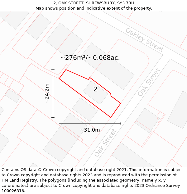 2, OAK STREET, SHREWSBURY, SY3 7RH: Plot and title map
