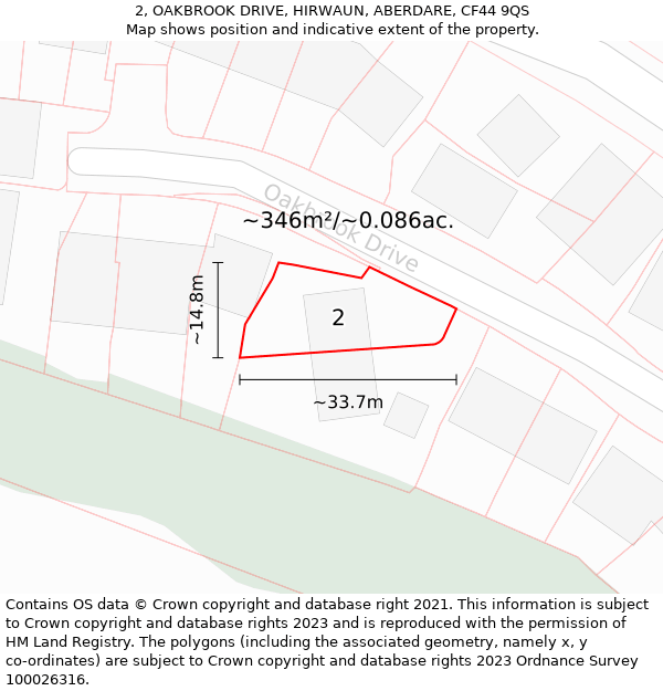 2, OAKBROOK DRIVE, HIRWAUN, ABERDARE, CF44 9QS: Plot and title map