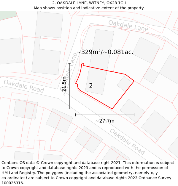 2, OAKDALE LANE, WITNEY, OX28 1GH: Plot and title map