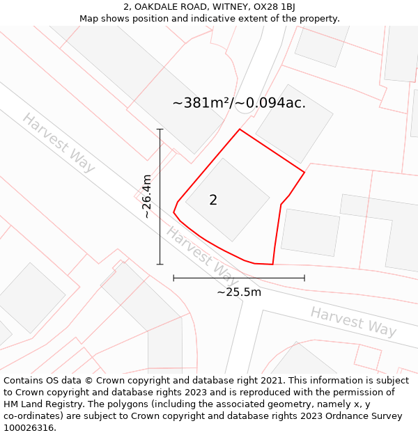 2, OAKDALE ROAD, WITNEY, OX28 1BJ: Plot and title map