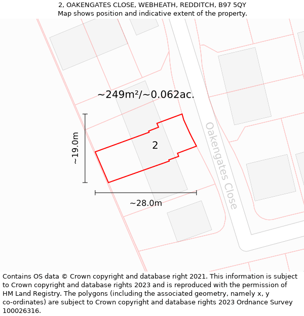 2, OAKENGATES CLOSE, WEBHEATH, REDDITCH, B97 5QY: Plot and title map