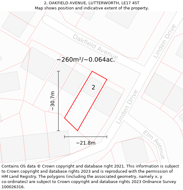 2, OAKFIELD AVENUE, LUTTERWORTH, LE17 4ST: Plot and title map