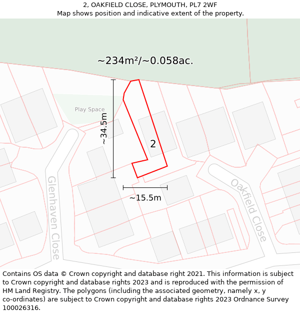 2, OAKFIELD CLOSE, PLYMOUTH, PL7 2WF: Plot and title map