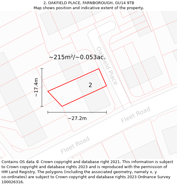 2, OAKFIELD PLACE, FARNBOROUGH, GU14 9TB: Plot and title map