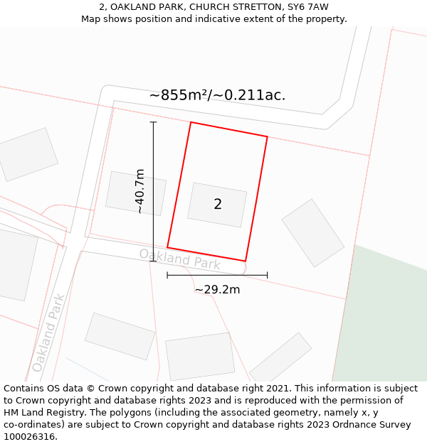 2, OAKLAND PARK, CHURCH STRETTON, SY6 7AW: Plot and title map