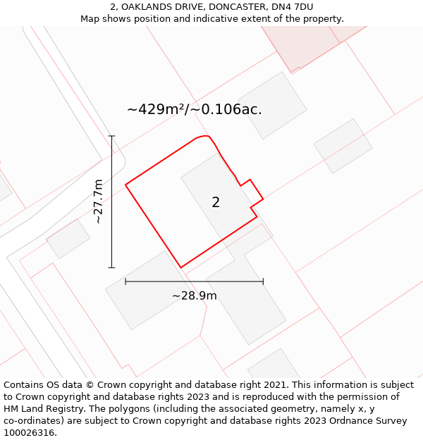 2, OAKLANDS DRIVE, DONCASTER, DN4 7DU: Plot and title map