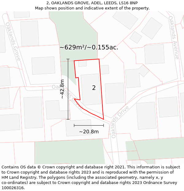 2, OAKLANDS GROVE, ADEL, LEEDS, LS16 8NP: Plot and title map