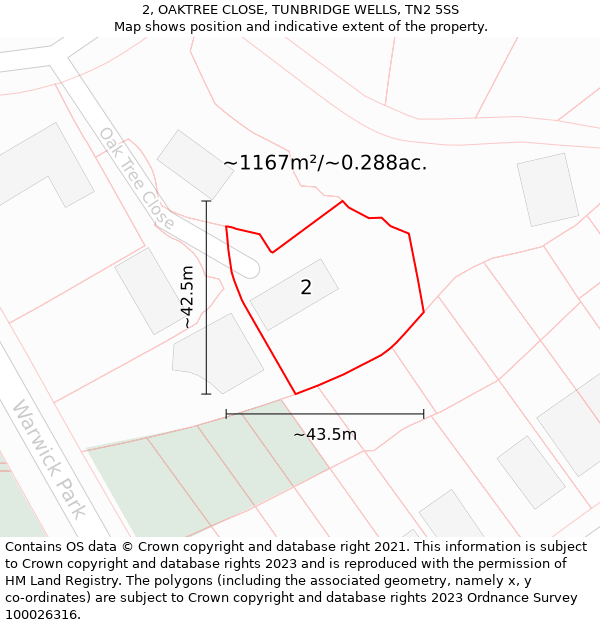 2, OAKTREE CLOSE, TUNBRIDGE WELLS, TN2 5SS: Plot and title map