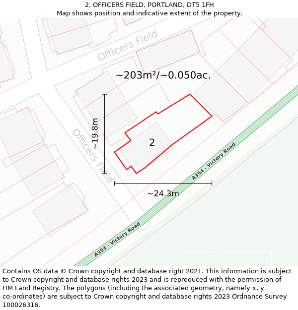 2, OFFICERS FIELD, PORTLAND, DT5 1FH: Plot and title map