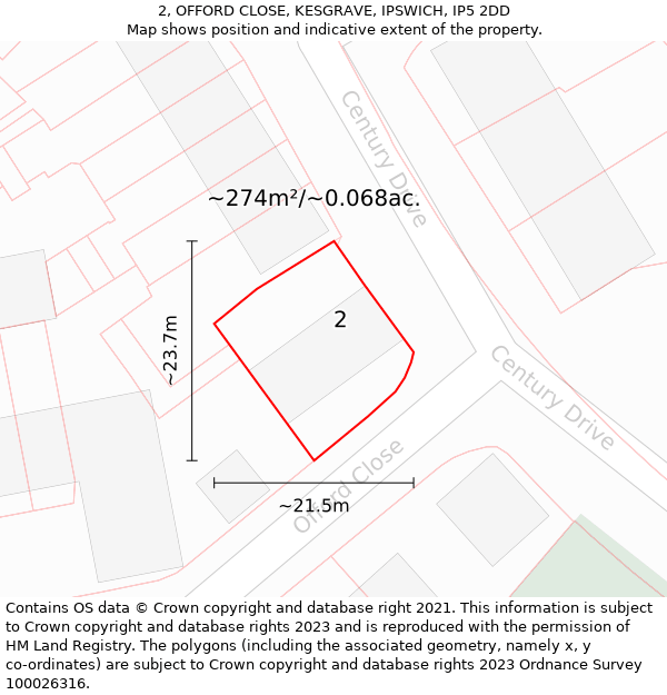 2, OFFORD CLOSE, KESGRAVE, IPSWICH, IP5 2DD: Plot and title map