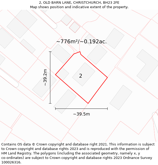 2, OLD BARN LANE, CHRISTCHURCH, BH23 2FE: Plot and title map