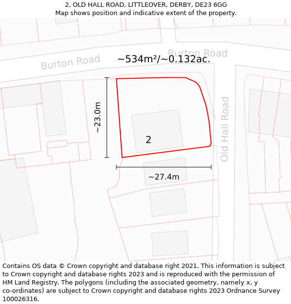 2, OLD HALL ROAD, LITTLEOVER, DERBY, DE23 6GG: Plot and title map