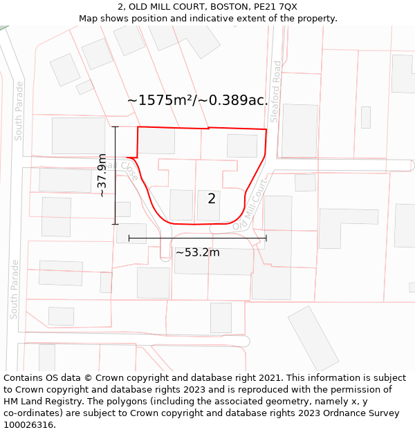 2, OLD MILL COURT, BOSTON, PE21 7QX: Plot and title map