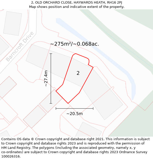 2, OLD ORCHARD CLOSE, HAYWARDS HEATH, RH16 2PJ: Plot and title map