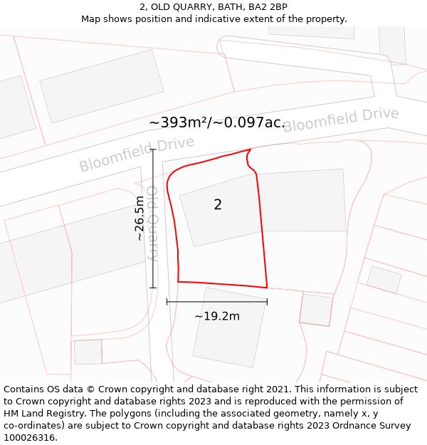 2, OLD QUARRY, BATH, BA2 2BP: Plot and title map