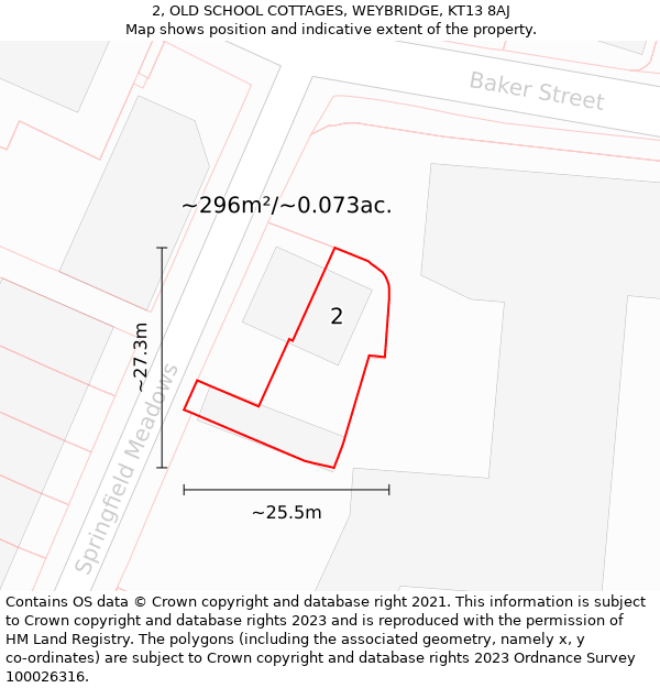 2, OLD SCHOOL COTTAGES, WEYBRIDGE, KT13 8AJ: Plot and title map