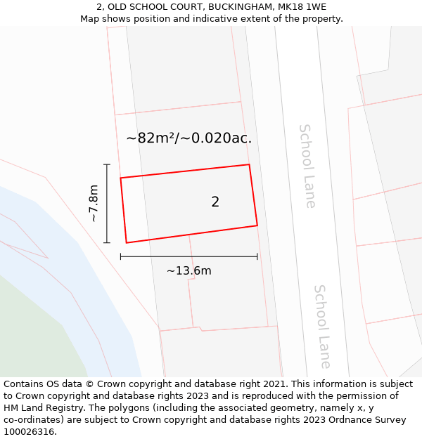 2, OLD SCHOOL COURT, BUCKINGHAM, MK18 1WE: Plot and title map