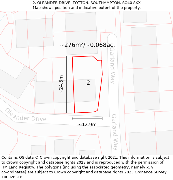 2, OLEANDER DRIVE, TOTTON, SOUTHAMPTON, SO40 8XX: Plot and title map