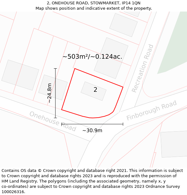 2, ONEHOUSE ROAD, STOWMARKET, IP14 1QN: Plot and title map